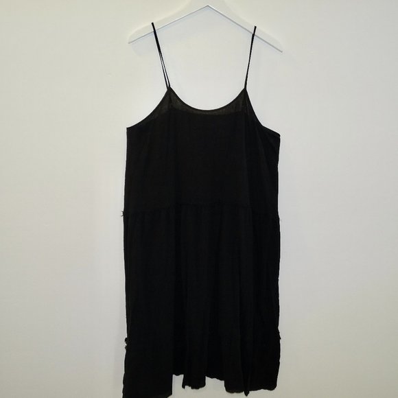 ATM Anthony Thomas Melillo Dresses & Skirts - ATM Black Spaghetti AdjustableStrap Tiered Midi Raw Hem Dress